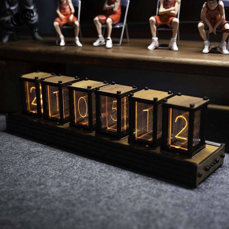 Luxury Nixie Glow Tube Clock Wood DIY Table Clock Creative Electronic Desktop Clocks RGB Silent Digital Watch Decoration Gift