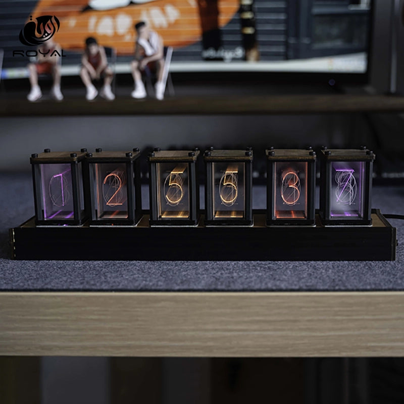 Luxury Nixie Glow Tube Clock Wood DIY Table Clock Creative Electronic Desktop Clocks RGB Silent Digital Watch Decoration Gift