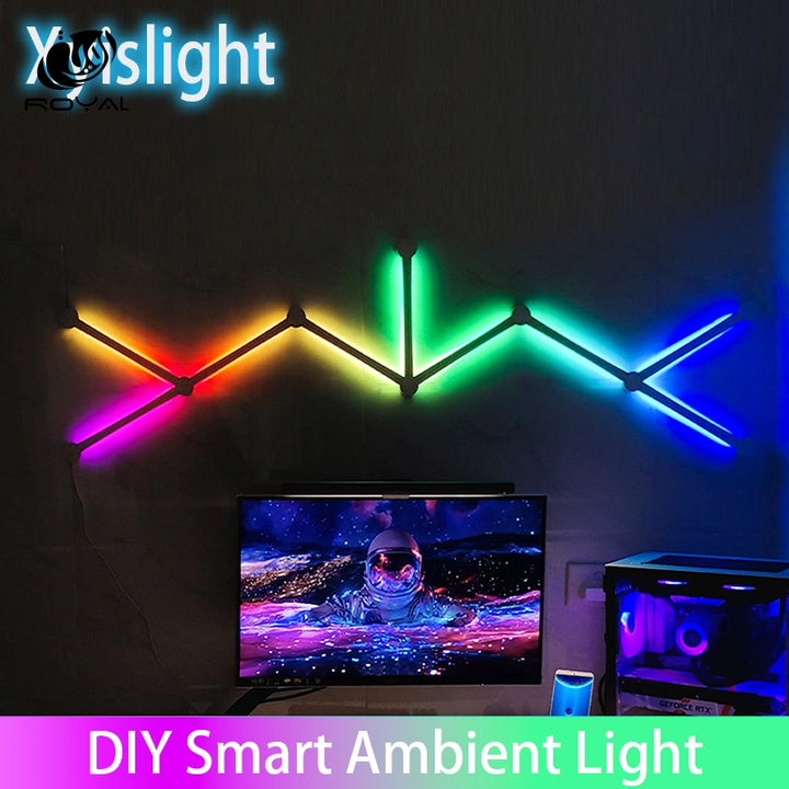 Splicing Light DIY Atmosphere Light RGB Smart Wall Light Voice Control Lamp for Esports Room Bedroom Bar Decoration Night Light