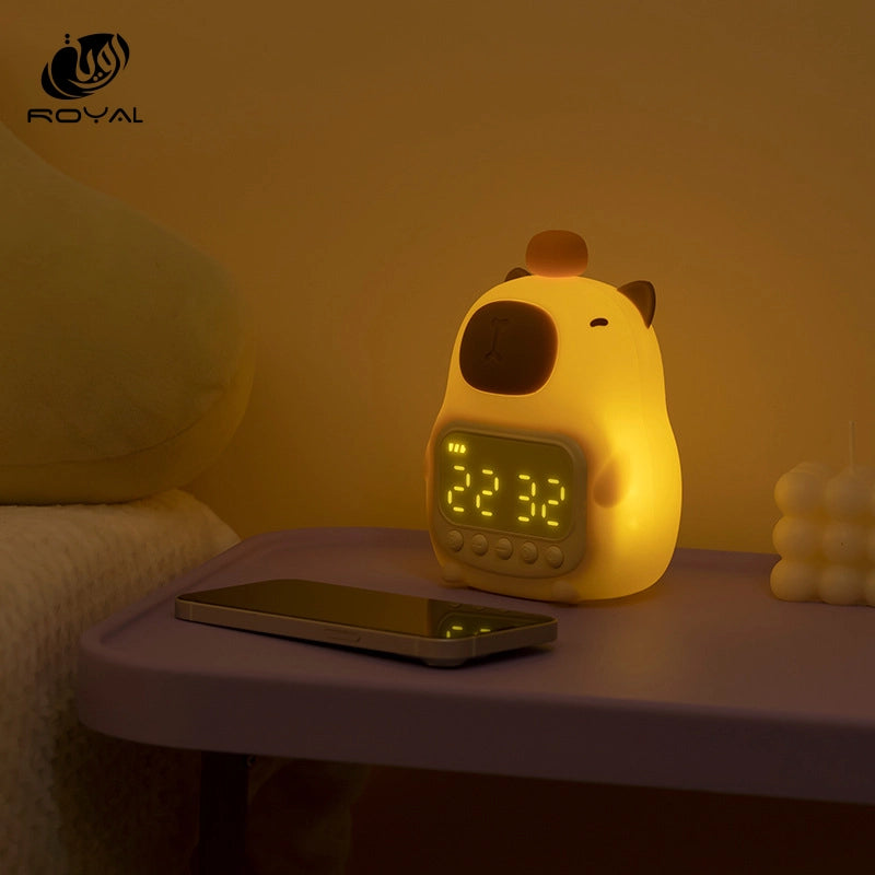 LED Night Lights Cute Capybara Silicone Lamp with Clock USB Rechargeable Timing Bedside Room Decor nightlight Kids Birthday Gift