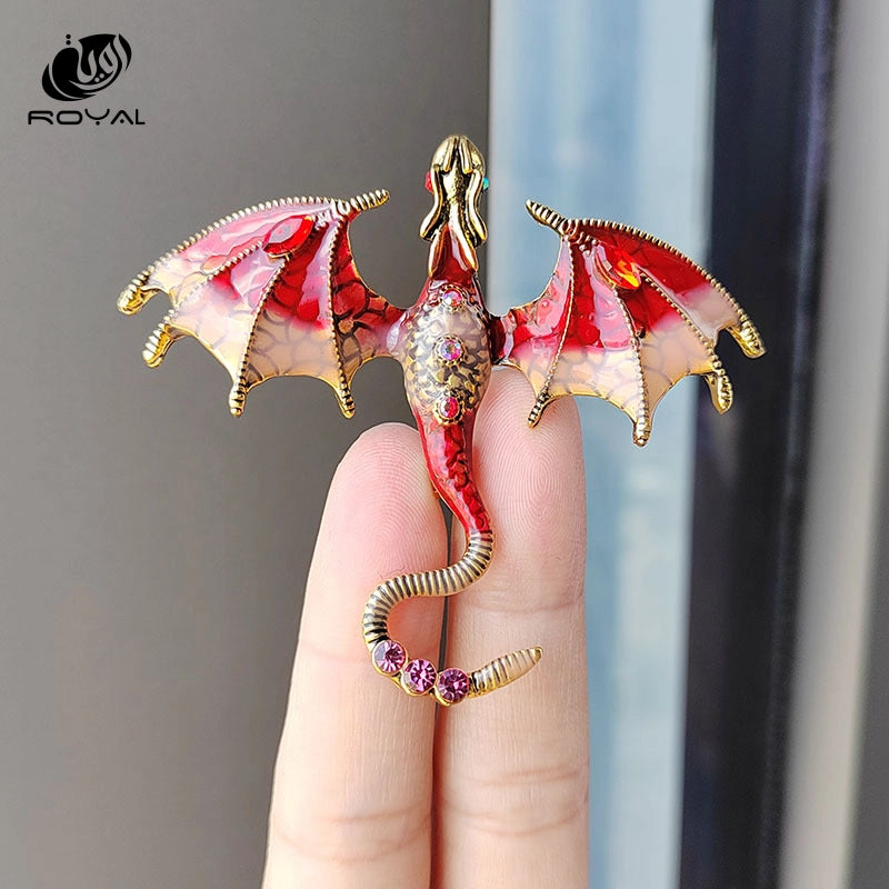 Vintage Enamel Dragon Brooches For Men Women Clothes Rhinestone Flying Dragon Key Chain Party Office Brooch Pins Jewelry Gifts