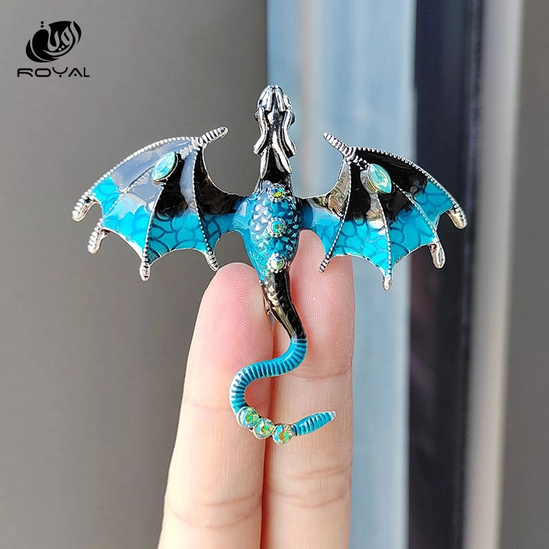 Vintage Enamel Dragon Brooches For Men Women Clothes Rhinestone Flying Dragon Key Chain Party Office Brooch Pins Jewelry Gifts