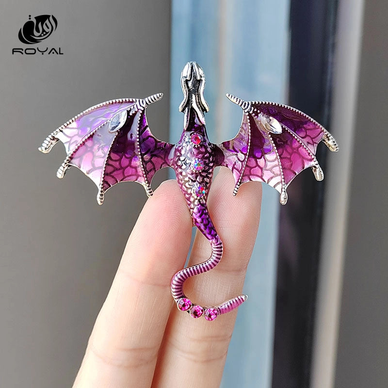 Vintage Enamel Dragon Brooches For Men Women Clothes Rhinestone Flying Dragon Key Chain Party Office Brooch Pins Jewelry Gifts