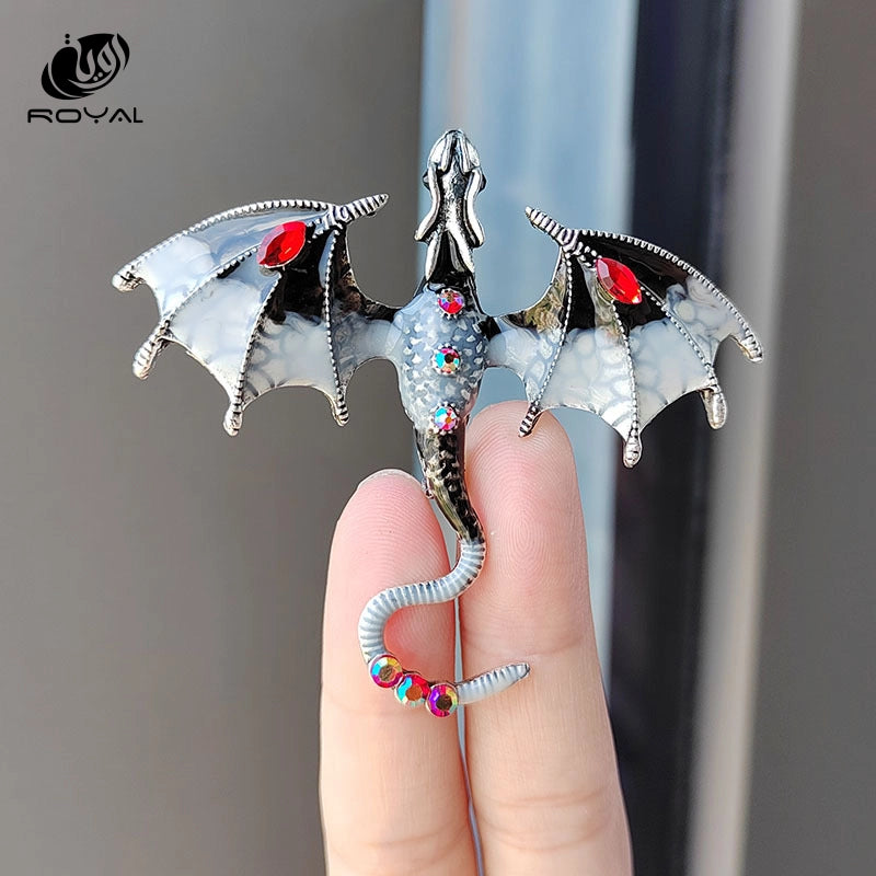 Vintage Enamel Dragon Brooches For Men Women Clothes Rhinestone Flying Dragon Key Chain Party Office Brooch Pins Jewelry Gifts