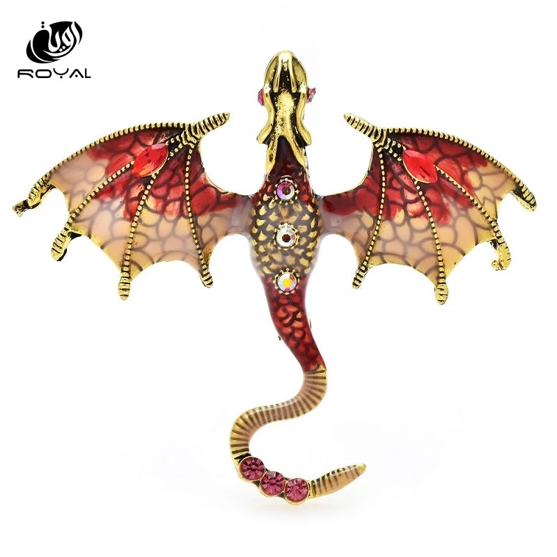 Vintage Enamel Dragon Brooches For Men Women Clothes Rhinestone Flying Dragon Key Chain Party Office Brooch Pins Jewelry Gifts