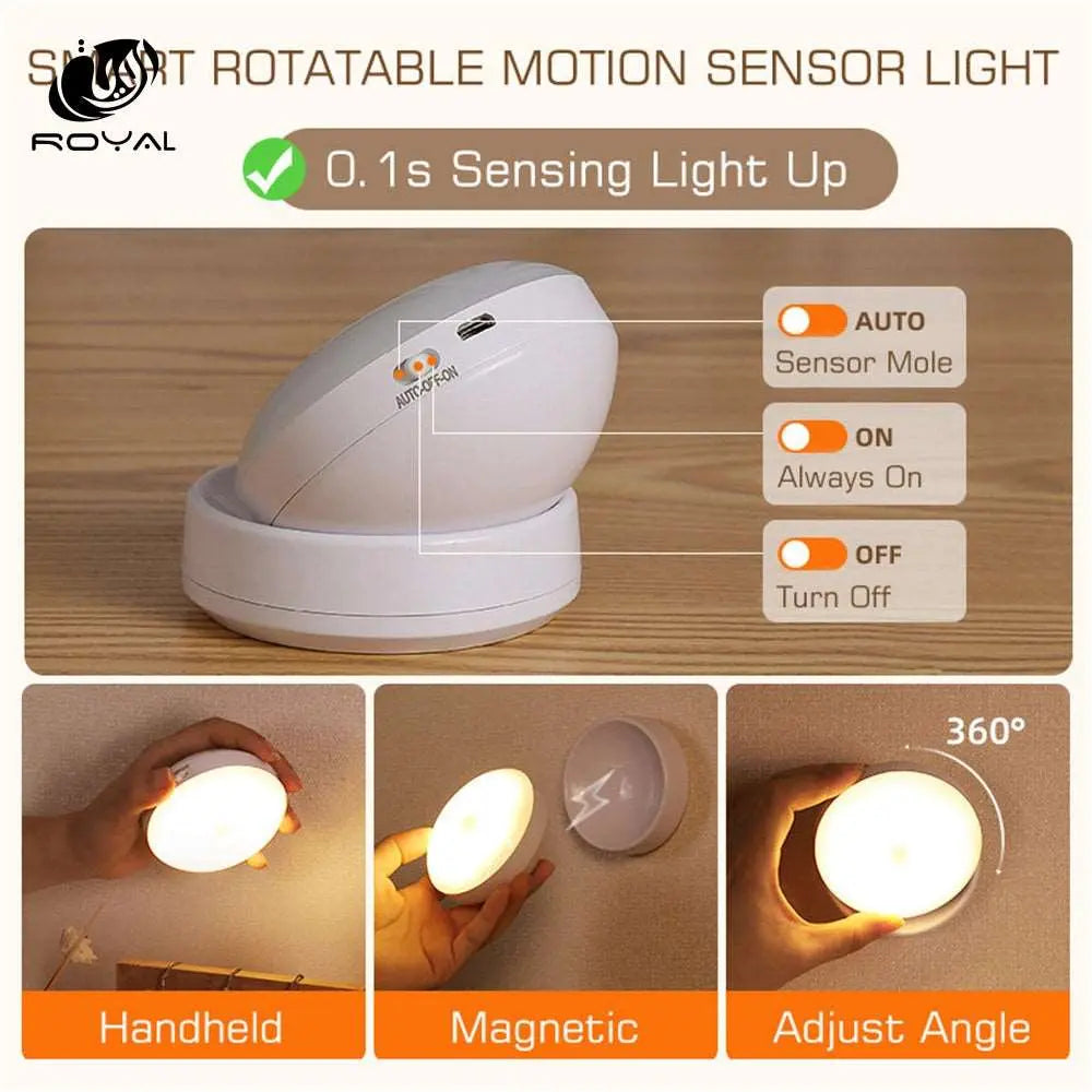 360 Rotated PIR Motion Sensor LED Night Light Wall Lamps Rechargeable  Under Cabinet Light Wireless Closet Night Lamp