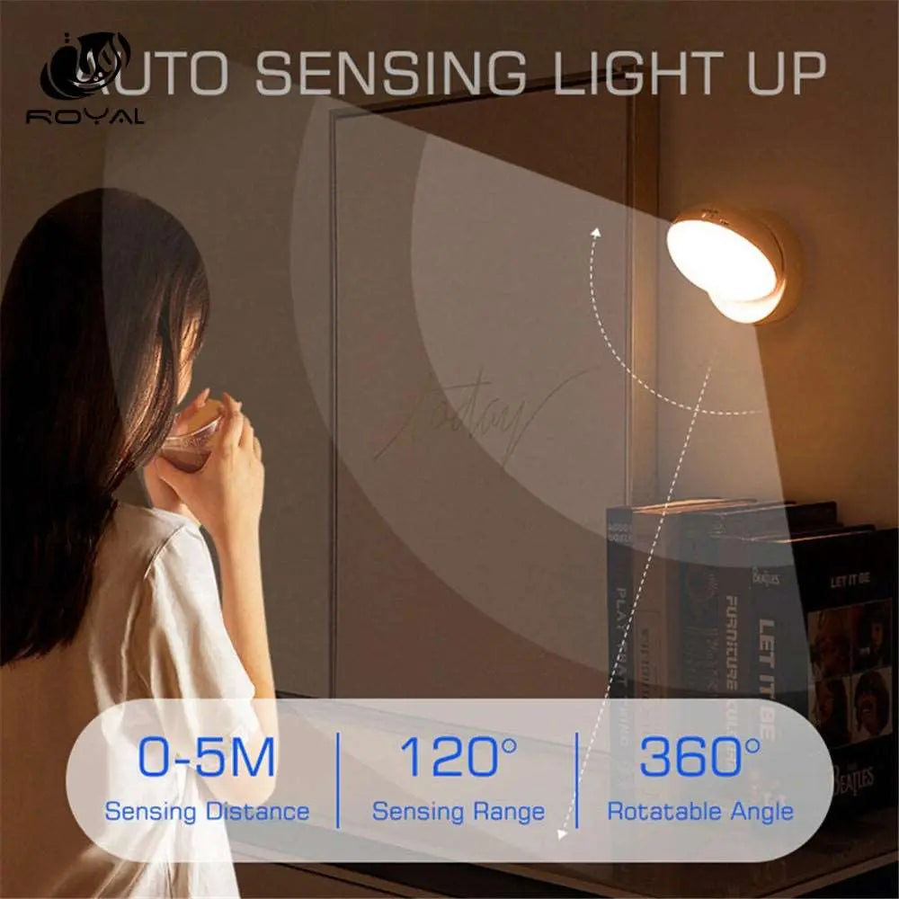 360 Rotated PIR Motion Sensor LED Night Light Wall Lamps Rechargeable  Under Cabinet Light Wireless Closet Night Lamp