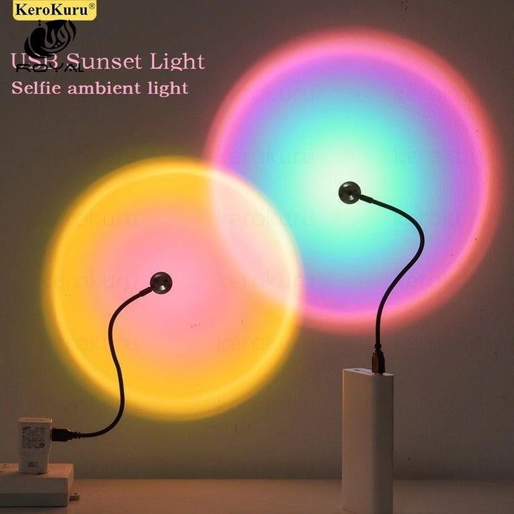 Kerokuru USB Sunset Light Lamp Self Photography Light LED Rainbow Neon Night Light Projector Photography Wall Atmosphere Light