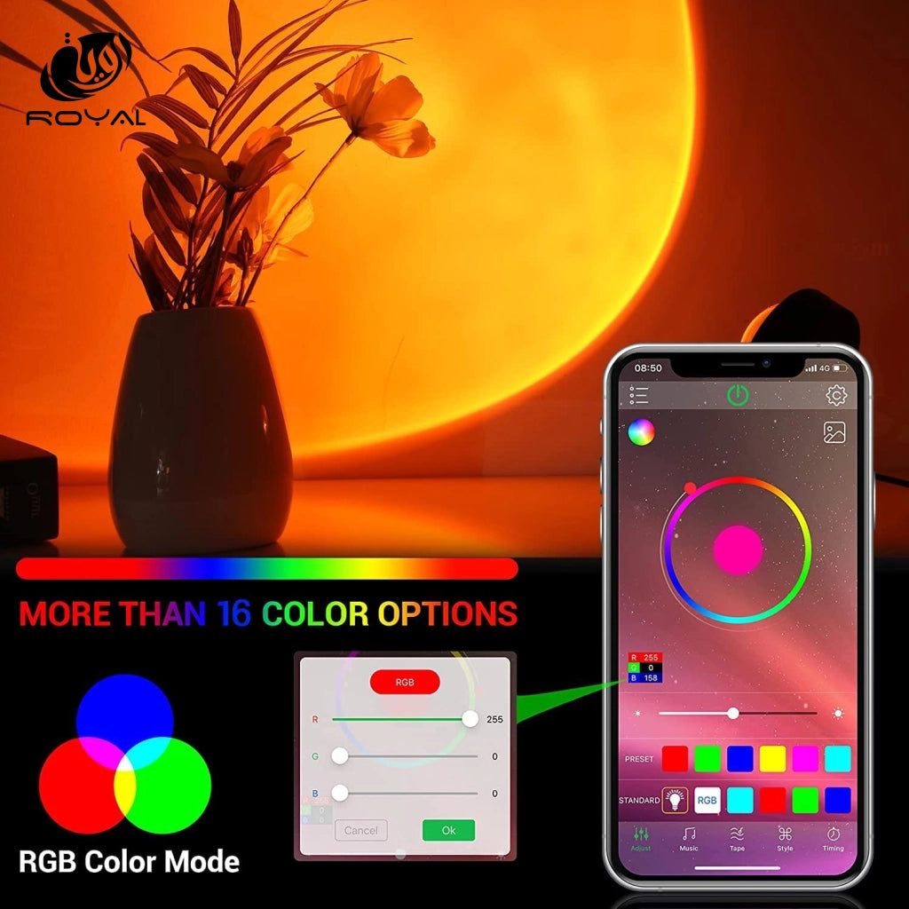 Smart Bluetooth Night Light Rainbow Sunset Projector Lamp for Home Coffe shop Background Wall Decoration Atmosphere Table Lamp