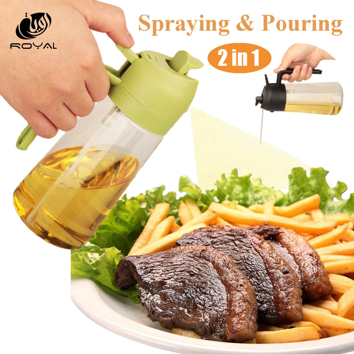 16oz Oil Dispenser Bottle for Kitchen, 2 in 1 Olive Oil Dispenser and Oil Sprayer, 470ml Olive Oil Spray Bottle for Cooking