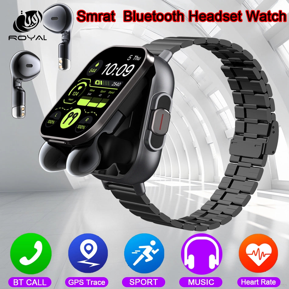 2024 Smart Watch 2 in 1 With Earphone Smartwatch Bluetooth Call Men Watch GPS Track Heart Rate Monitor Play Music SmartWatch