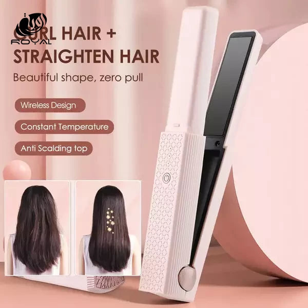 2 In 1 Mini Hair Straightener And Curling Iron Hair Curling Portable Rechargeable Straighteners Comb USB Straightening Hair N6M0