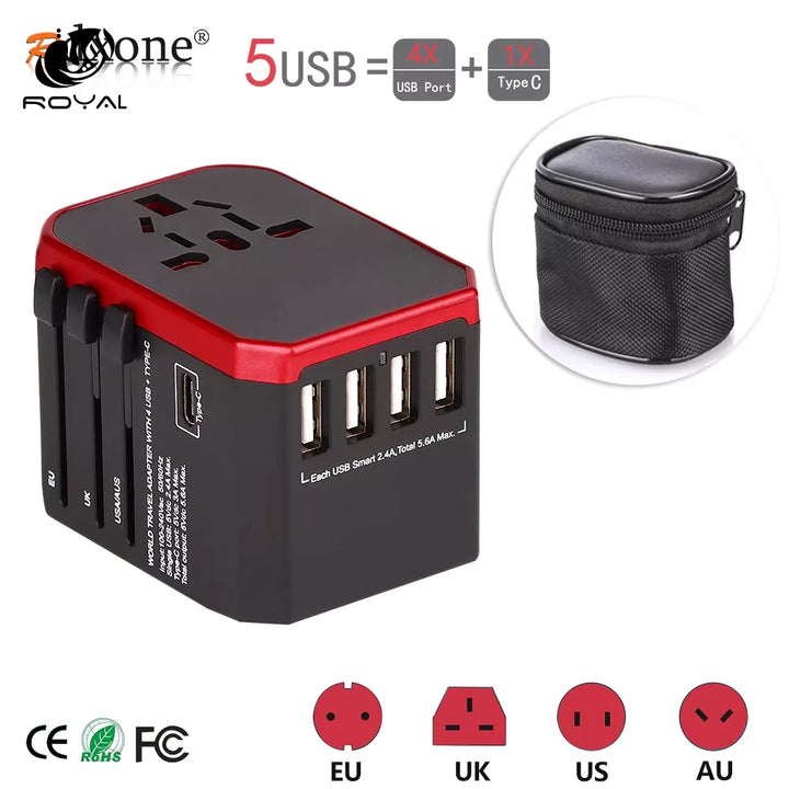 Rdxone Travel Adapter International Universal Power Adapter All-in-one with USB Type C Worldwide Wall Charger for UK/EU/US/Asia