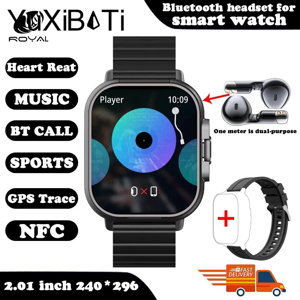 2024 Smart Watch 2 in 1 With Earphone Smartwatch Bluetooth Call Men Watch GPS Track Heart Rate Monitor Play Music SmartWatch The Royal Riwayah