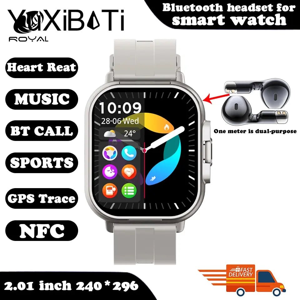 2024 Smart Watch 2 in 1 With Earphone Smartwatch Bluetooth Call Men Watch GPS Track Heart Rate Monitor Play Music SmartWatch The Royal Riwayah