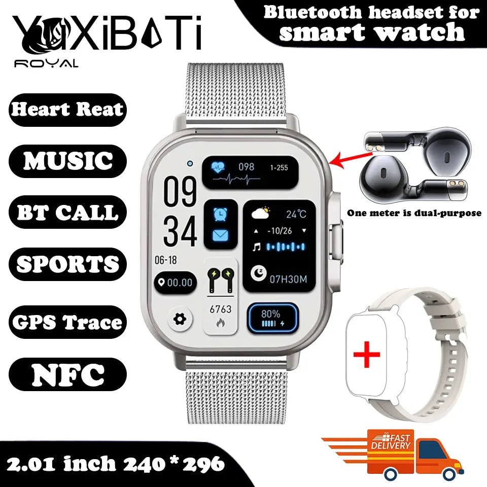 2024 Smart Watch 2 in 1 With Earphone Smartwatch Bluetooth Call Men Watch GPS Track Heart Rate Monitor Play Music SmartWatch The Royal Riwayah