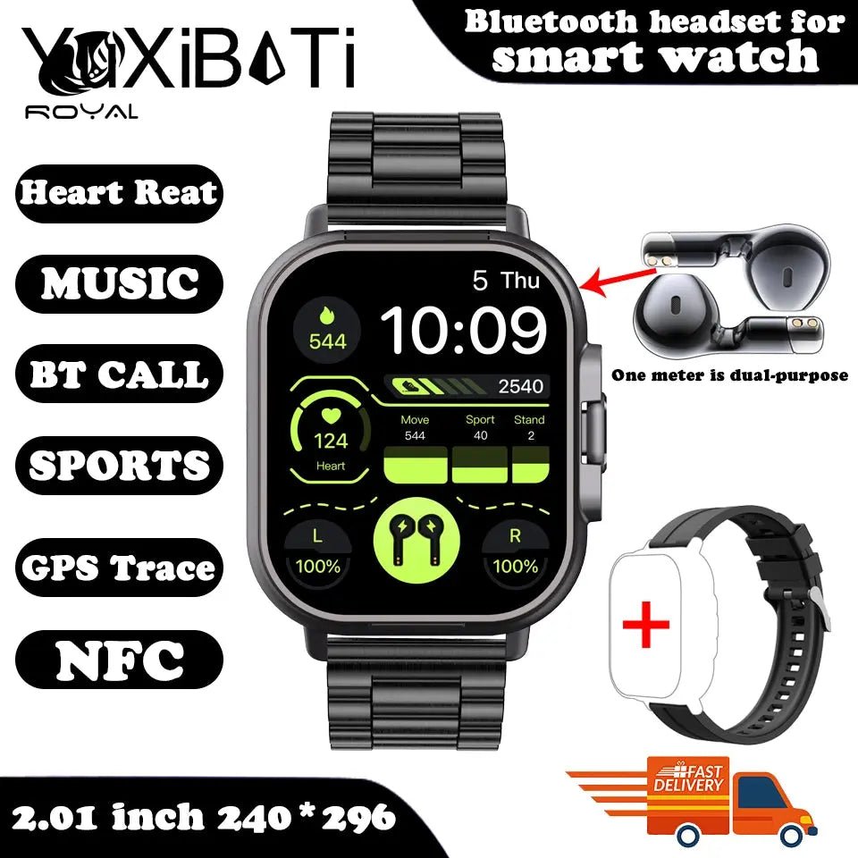 2024 Smart Watch 2 in 1 With Earphone Smartwatch Bluetooth Call Men Watch GPS Track Heart Rate Monitor Play Music SmartWatch The Royal Riwayah