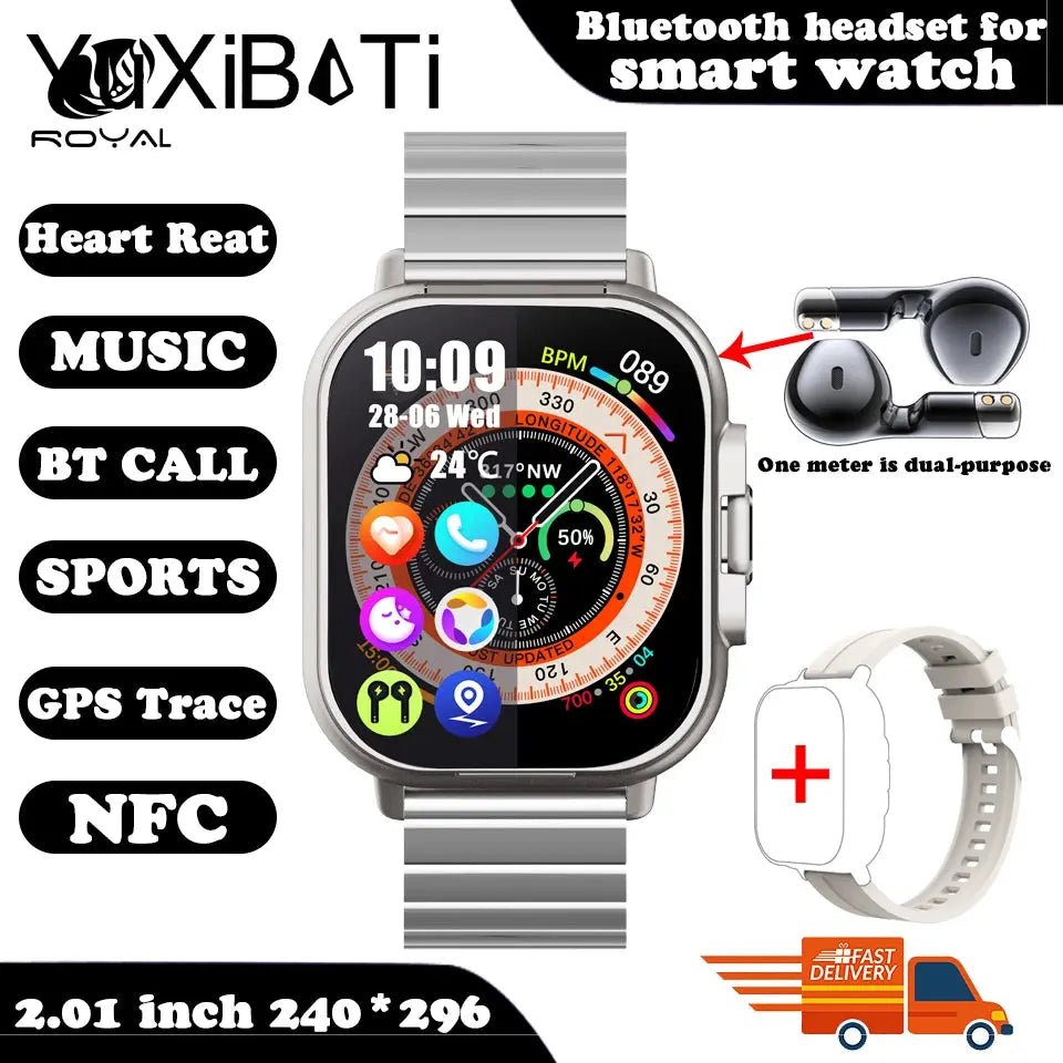 2024 Smart Watch 2 in 1 With Earphone Smartwatch Bluetooth Call Men Watch GPS Track Heart Rate Monitor Play Music SmartWatch The Royal Riwayah