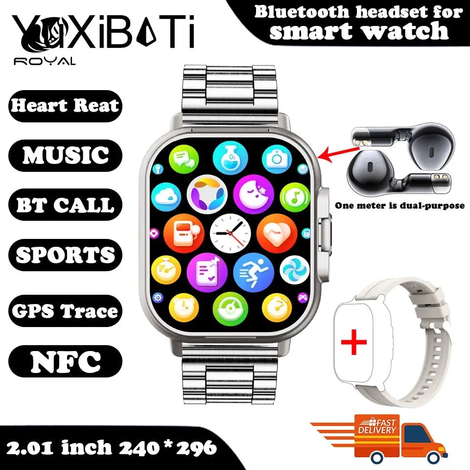 2024 Smart Watch 2 in 1 With Earphone Smartwatch Bluetooth Call Men Watch GPS Track Heart Rate Monitor Play Music SmartWatch The Royal Riwayah