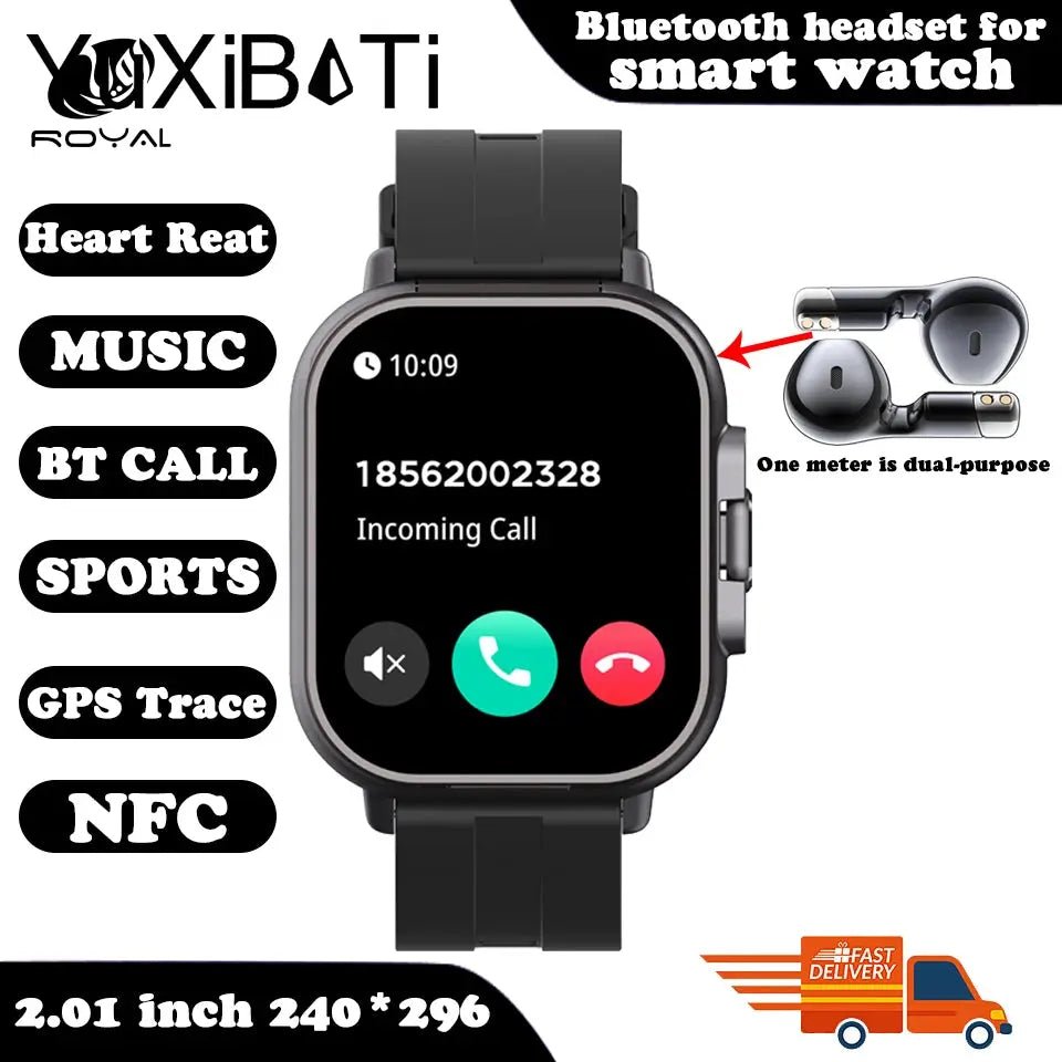 2024 Smart Watch 2 in 1 With Earphone Smartwatch Bluetooth Call Men Watch GPS Track Heart Rate Monitor Play Music SmartWatch The Royal Riwayah