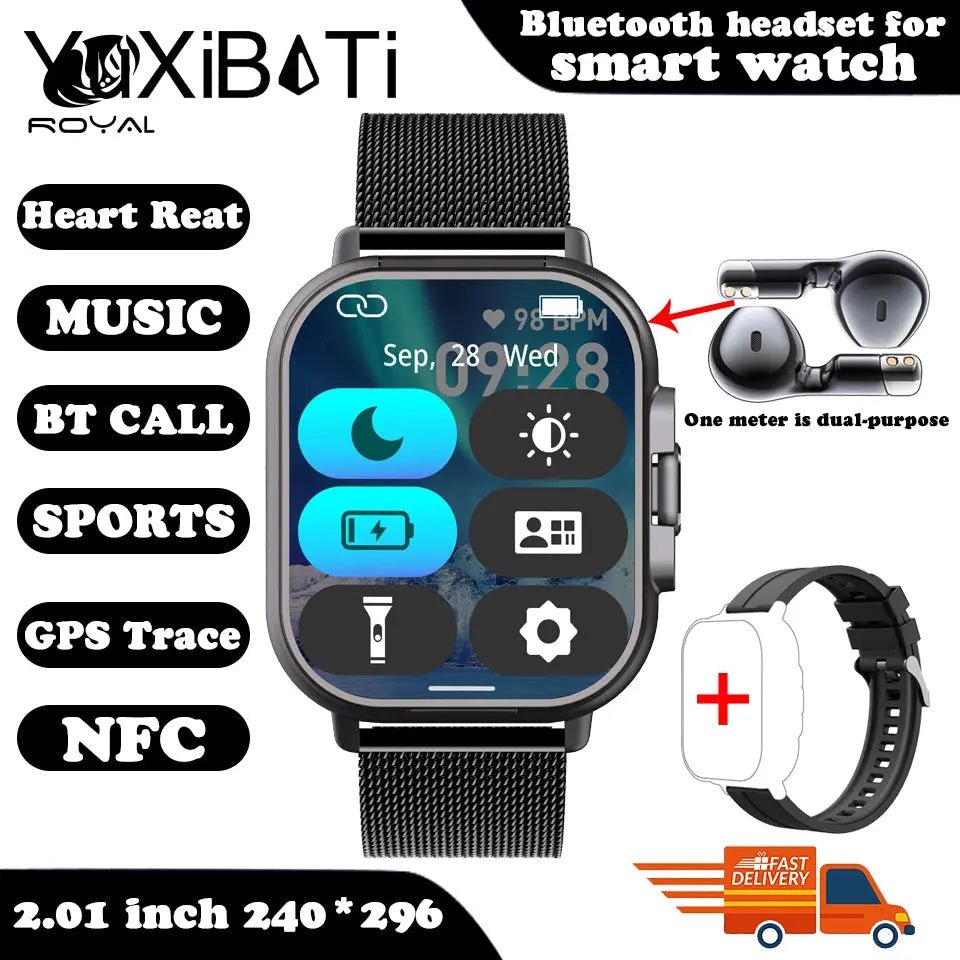 2024 Smart Watch 2 in 1 With Earphone Smartwatch Bluetooth Call Men Watch GPS Track Heart Rate Monitor Play Music SmartWatch The Royal Riwayah