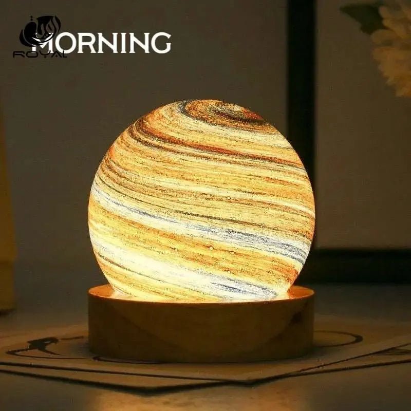 3D Moon Glass Lamp USB Powered Planet Mini Night Light With Wooden Stand For Kids Girls Boys Friends Birthday Christmas Gifts The Royal Riwayah