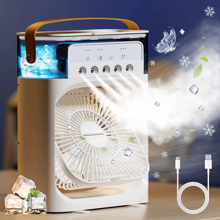 Royal® 5 In 1 Tripple Spray Mini Portable AC Humidifier Fan Night Light - The Royal Riwayah