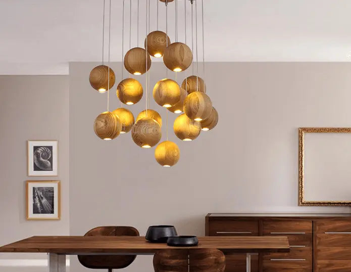 Royal® Nordic Round Wooden Ball Pendant Chandelier | Adjustable Height - The Royal Riwayah