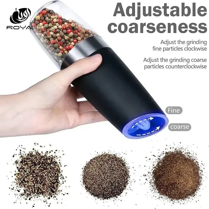 Gravity LED Electric Spice Grinder Electric Fully Automatic Grinder Adjustable Thickness Barbecue Seasoning Tool Pepper Grinder The Royal Riwayah