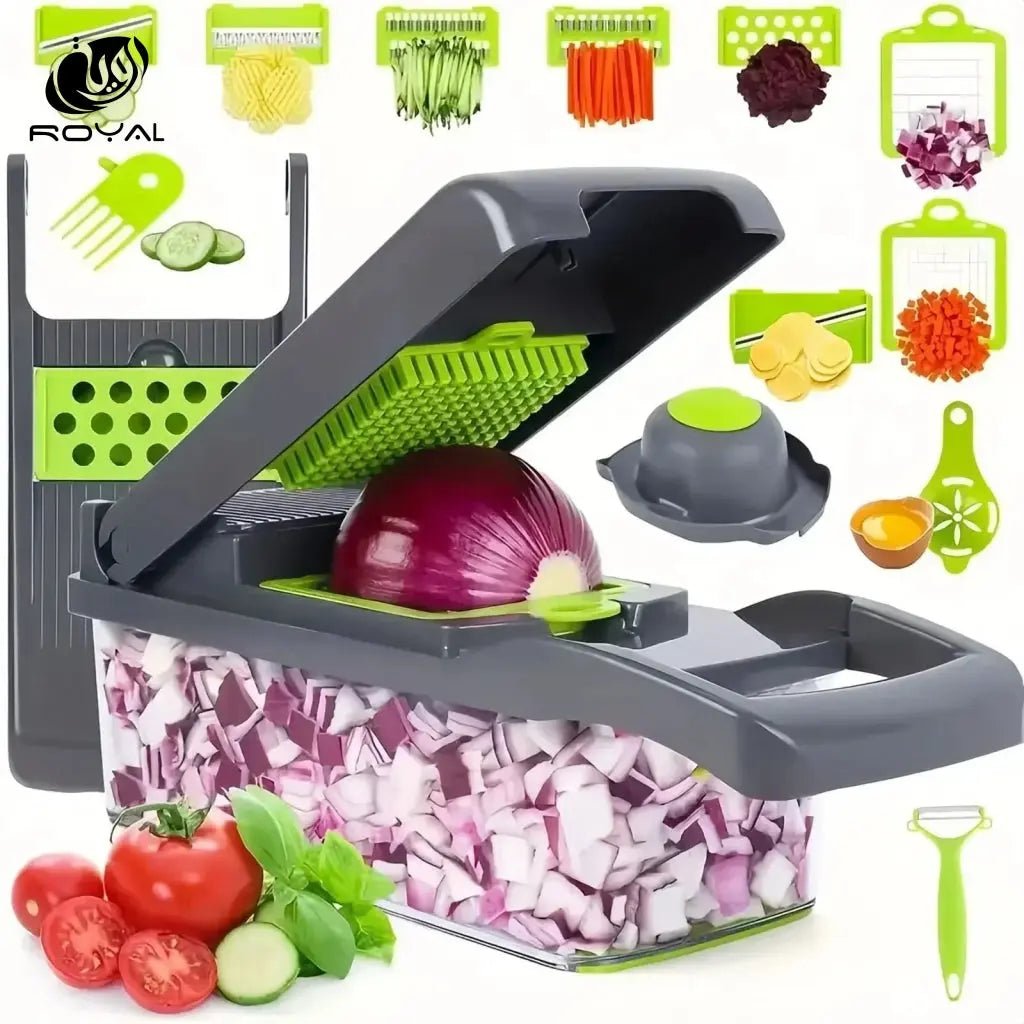 Hot 14/16 in 1 Multifunctional Vegetable Chopper Slicer Shredder with Basket Fruit Slicer Potato Shredder Carrot Grind Gadgets The Royal Riwayah