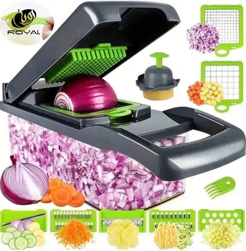 Hot 14/16 in 1 Multifunctional Vegetable Chopper Slicer Shredder with Basket Fruit Slicer Potato Shredder Carrot Grind Gadgets The Royal Riwayah