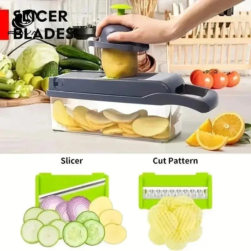 Hot 14/16 in 1 Multifunctional Vegetable Chopper Slicer Shredder with Basket Fruit Slicer Potato Shredder Carrot Grind Gadgets The Royal Riwayah