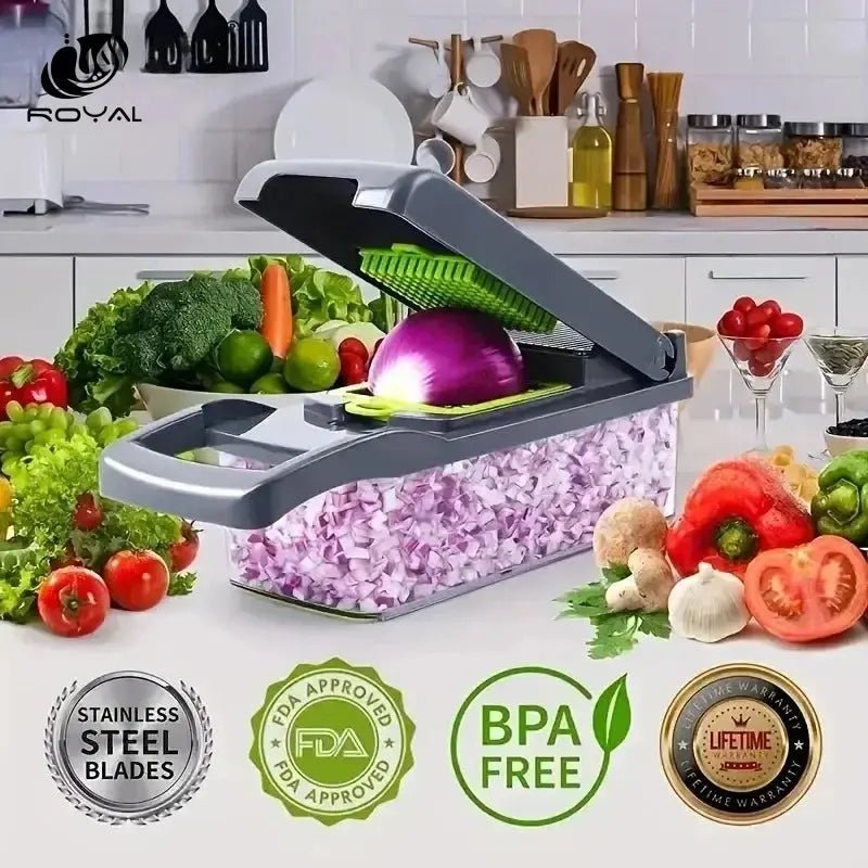 Hot 14/16 in 1 Multifunctional Vegetable Chopper Slicer Shredder with Basket Fruit Slicer Potato Shredder Carrot Grind Gadgets The Royal Riwayah