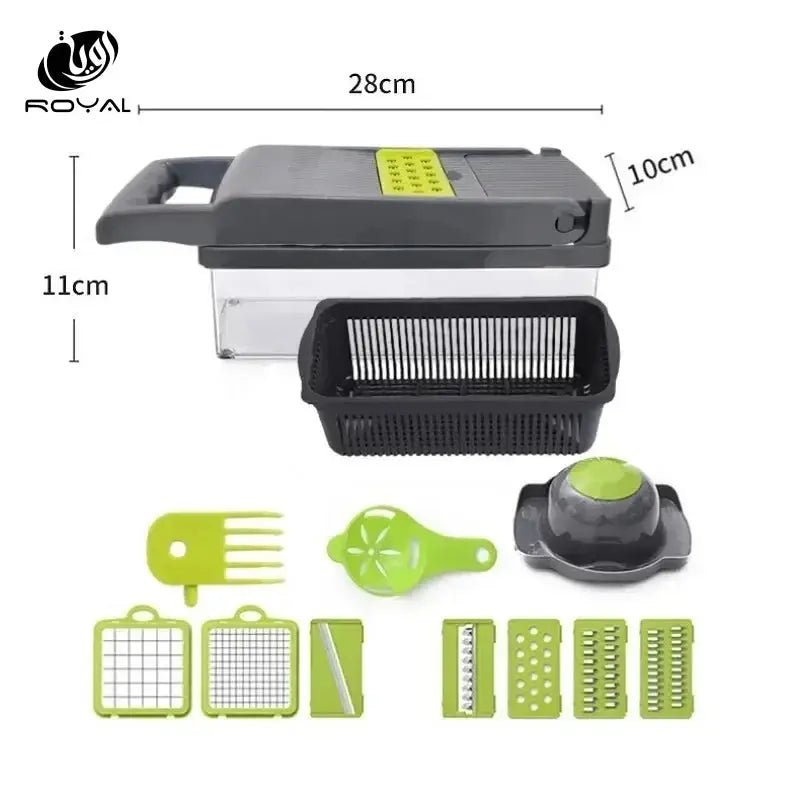 Hot 14/16 in 1 Multifunctional Vegetable Chopper Slicer Shredder with Basket Fruit Slicer Potato Shredder Carrot Grind Gadgets The Royal Riwayah