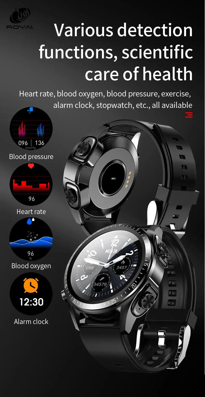 JM03 Headset Smart watch With Earbuds TWS Bluetooth Call Music Control Blood Pressure Detect Smartwatch For Men Android IOS - The Royal Riwayah