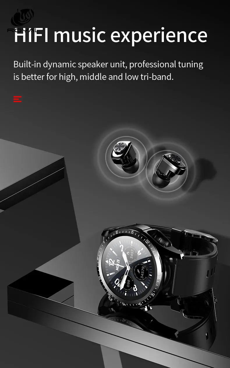 JM03 Headset Smart watch With Earbuds TWS Bluetooth Call Music Control Blood Pressure Detect Smartwatch For Men Android IOS - The Royal Riwayah