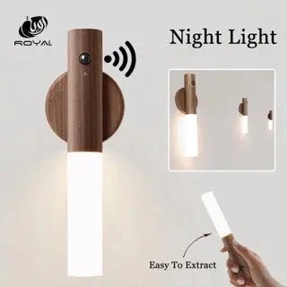 LED Wood USB Night Light Magnetic Wall Lamp Kitchen Cabinet Closet light Home Staircase Bedroom Table Move Lamp Bedside Lighting The Royal Riwayah