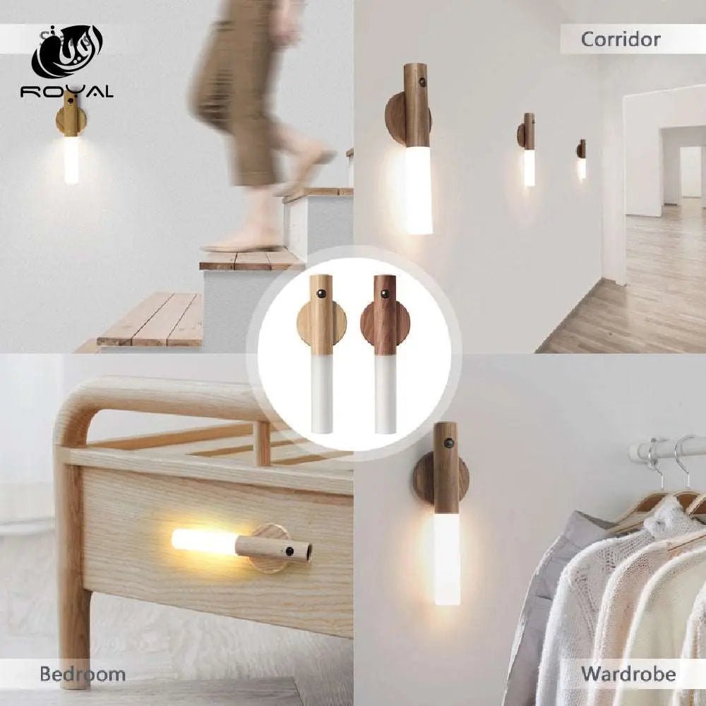 LED Wood USB Night Light Magnetic Wall Lamp Kitchen Cabinet Closet light Home Staircase Bedroom Table Move Lamp Bedside Lighting The Royal Riwayah